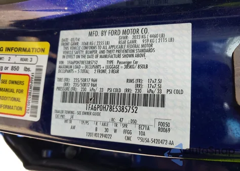 2014 Ford Fusion Se из США, поврежденный, VIN 1FA6P0H78E5385752